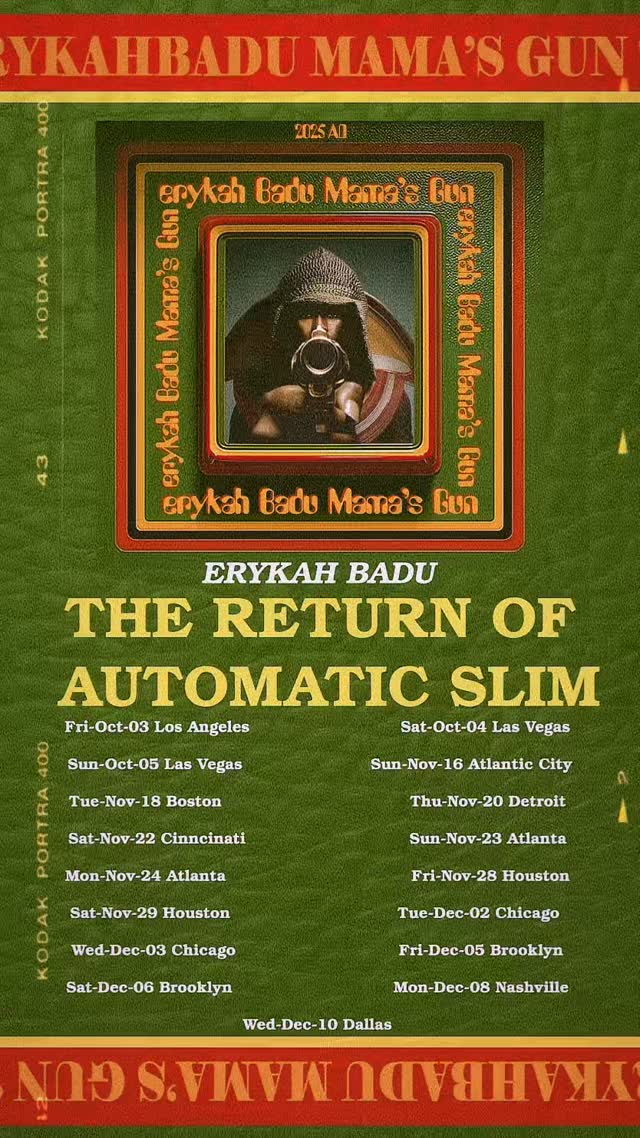 Erykah Badu Luv Iz...Tour & The Return of Automatic Slim Tour Poster 2025